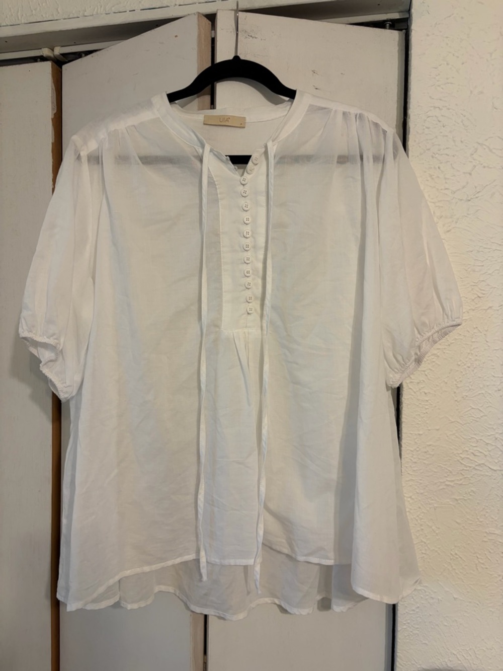 White Women's Button-Front Peasant Top